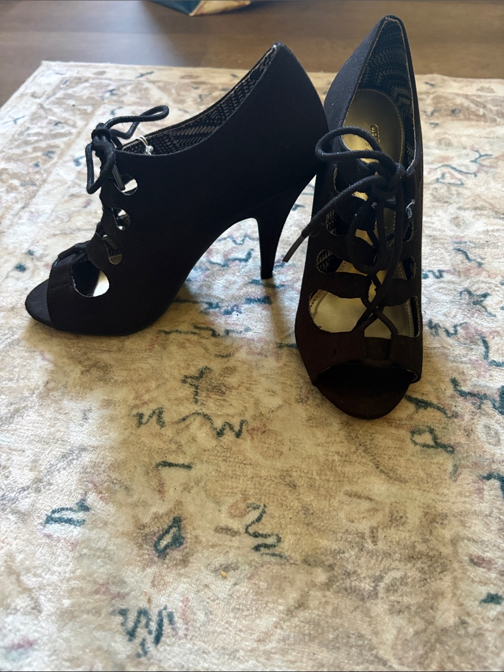 Christian Siriano Black Lace-Up Peep Toe Stiletto Heels